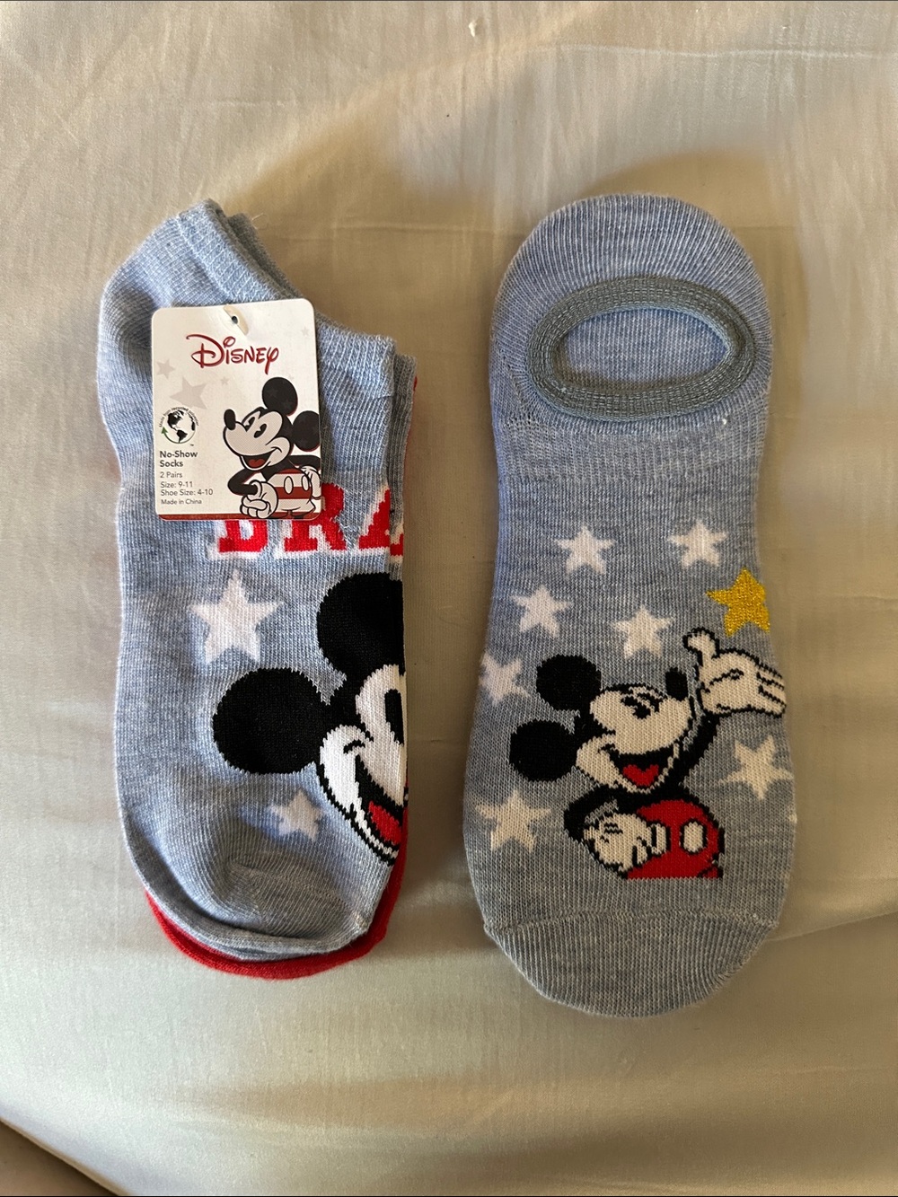 Disney Mickey Mouse No-Show Socks in Light Blue, Red, White, Black